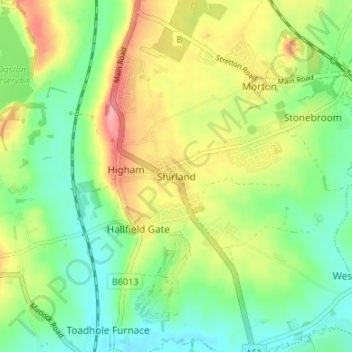 Shirland topographic map, elevation, terrain