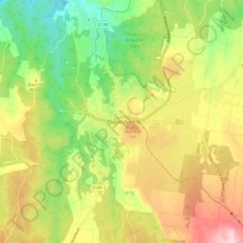 Daylesford topographic map, elevation, terrain