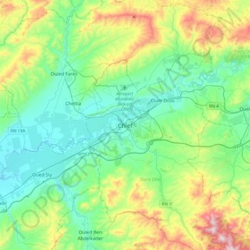 Chlef topographic map, elevation, terrain
