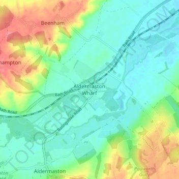 Aldermaston Wharf topographic map, elevation, terrain