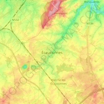 Écaussinnes topographic map, elevation, terrain