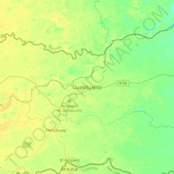 Guasdualito topographic map, elevation, terrain