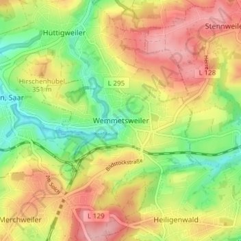 Wemmetsweiler topographic map, elevation, terrain