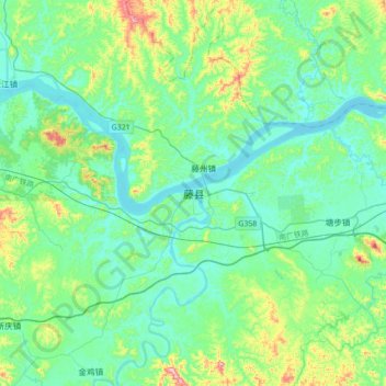 藤县 topographic map, elevation, terrain