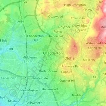 Chadderton topographic map, elevation, terrain