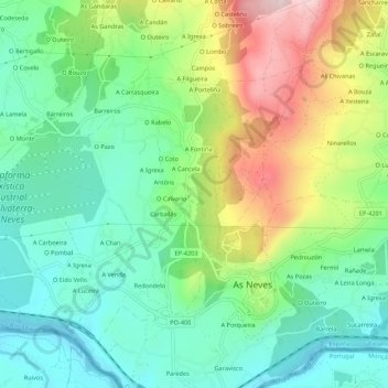 As Bouzas topographic map, elevation, terrain