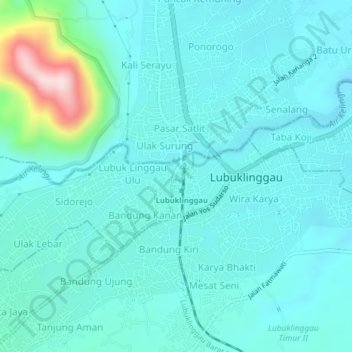 Lubuk Linggau Ilir topographic map, elevation, terrain