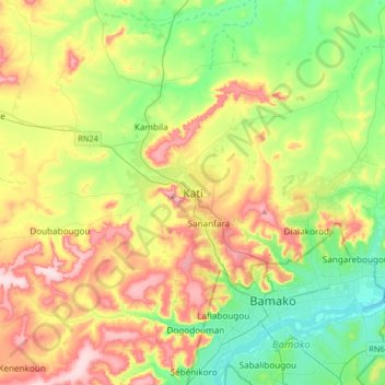 Kati topographic map, elevation, terrain