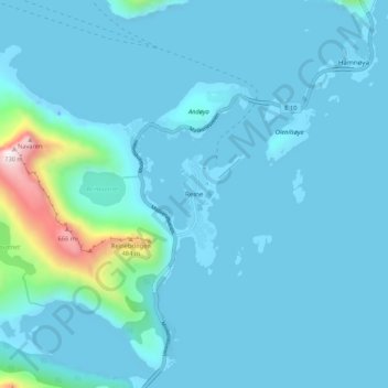 Reine topographic map, elevation, terrain