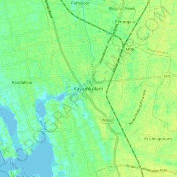 Kayamkulam topographic map, elevation, terrain