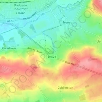 Brocastle topographic map, elevation, terrain