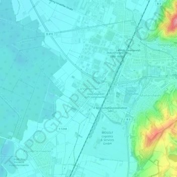 Langenwinkel topographic map, elevation, terrain