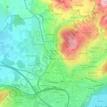 Bronschhofen topographic map, elevation, terrain