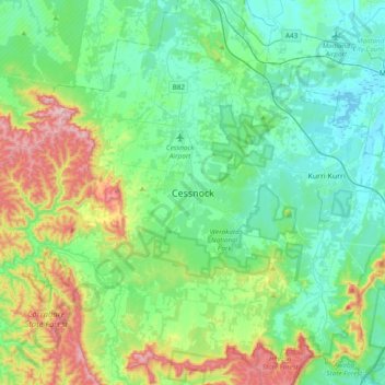 Cessnock topographic map, elevation, terrain
