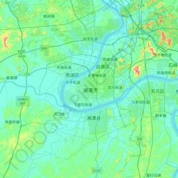 湘潭市 topographic map, elevation, terrain