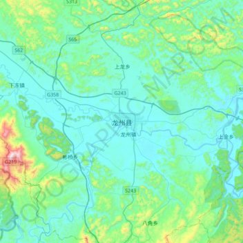 龙州县 topographic map, elevation, terrain