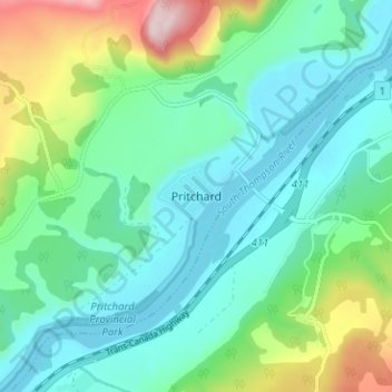 Pritchard topographic map, elevation, terrain