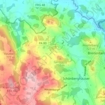 Gegenbach topographic map, elevation, terrain