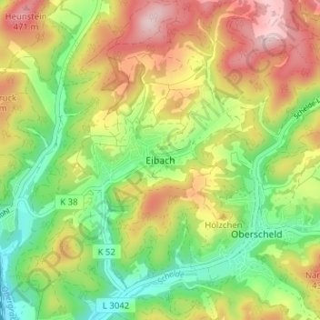 Eibach topographic map, elevation, terrain