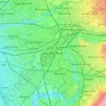 Audenshaw topographic map, elevation, terrain