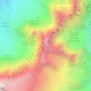 Aiguille du Plan topographic map, elevation, terrain