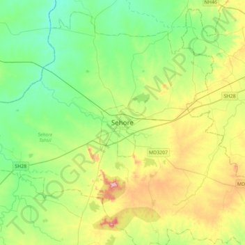 Sehore topographic map, elevation, terrain