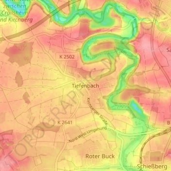 Tiefenbach topographic map, elevation, terrain