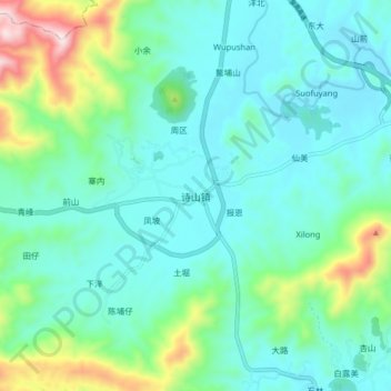 诗山镇 topographic map, elevation, terrain