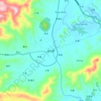 诗山镇 topographic map, elevation, terrain