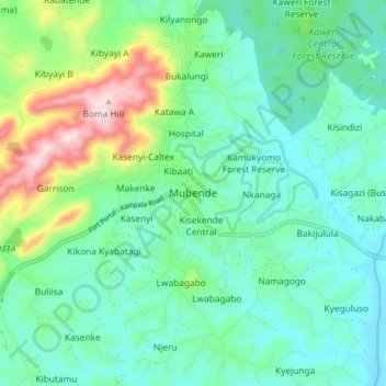 Mubende topographic map, elevation, terrain