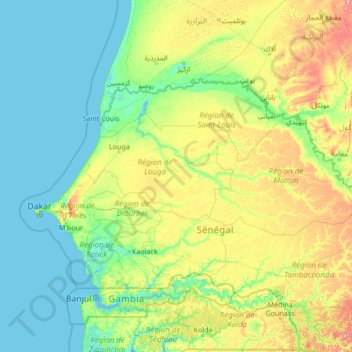 Louga topographic map, elevation, terrain