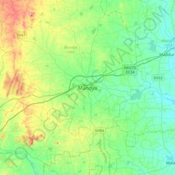Mandya topographic map, elevation, terrain