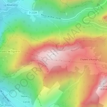 Pointe d'Autigny topographic map, elevation, terrain