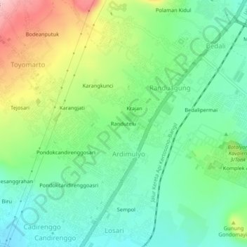 Randutelu topographic map, elevation, terrain