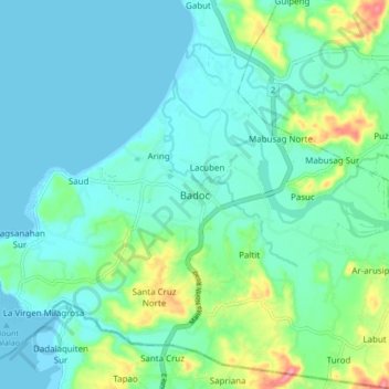 Badoc topographic map, elevation, terrain
