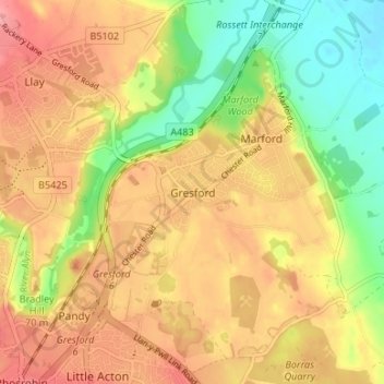 Gresford topographic map, elevation, terrain