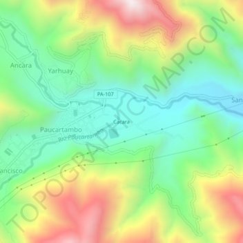 Cacara topographic map, elevation, terrain