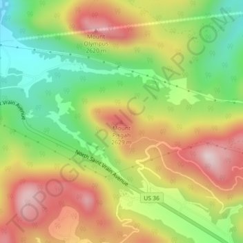 Mount Pisgah topographic map, elevation, terrain