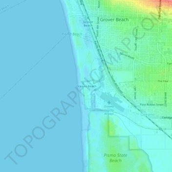 Oceano Beach topographic map, elevation, terrain