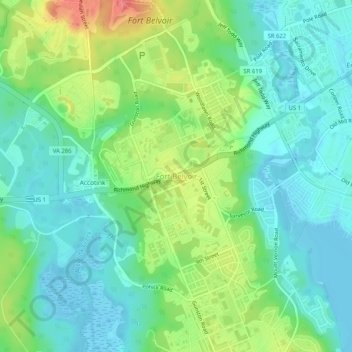 Fort Belvoir topographic map, elevation, terrain