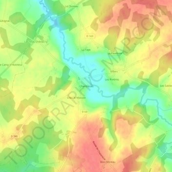 Chantrezac topographic map, elevation, terrain