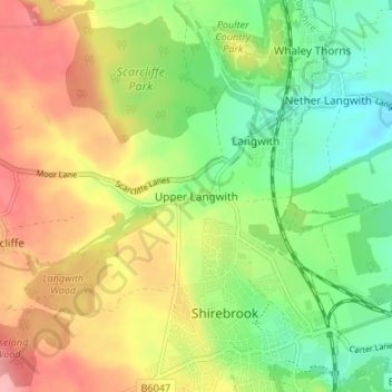 Upper Langwith topographic map, elevation, terrain