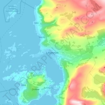 Ulsteinvik topographic map, elevation, terrain