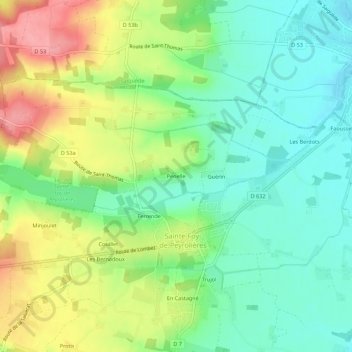 Penelle topographic map, elevation, terrain