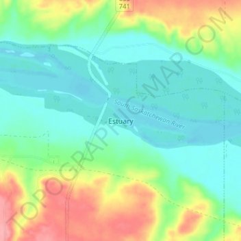Estuary topographic map, elevation, terrain