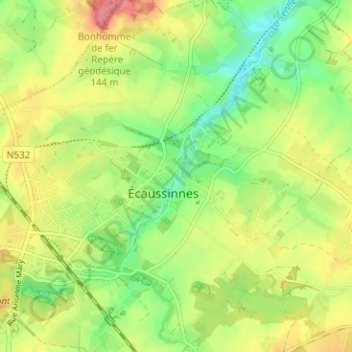 Écaussinnes-d'Enghien topographic map, elevation, terrain