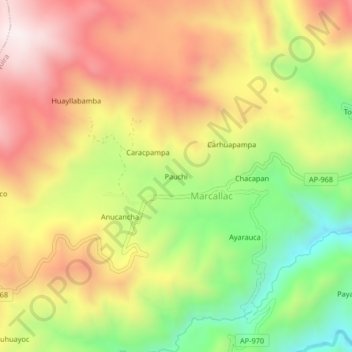 Pauchi topographic map, elevation, terrain