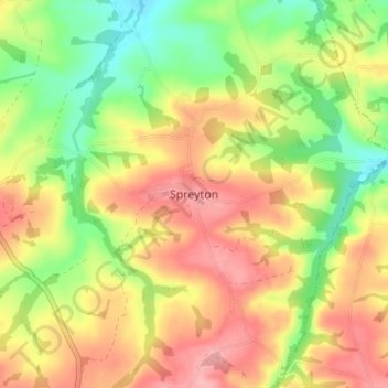 Spreyton topographic map, elevation, terrain