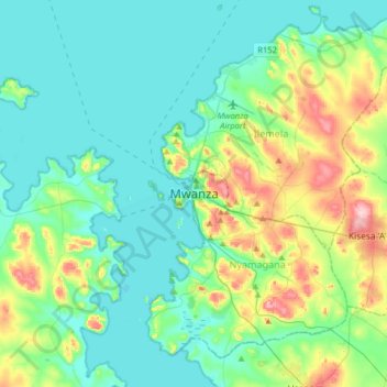 Mwanza topographic map, elevation, terrain