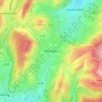 Velmeden topographic map, elevation, terrain